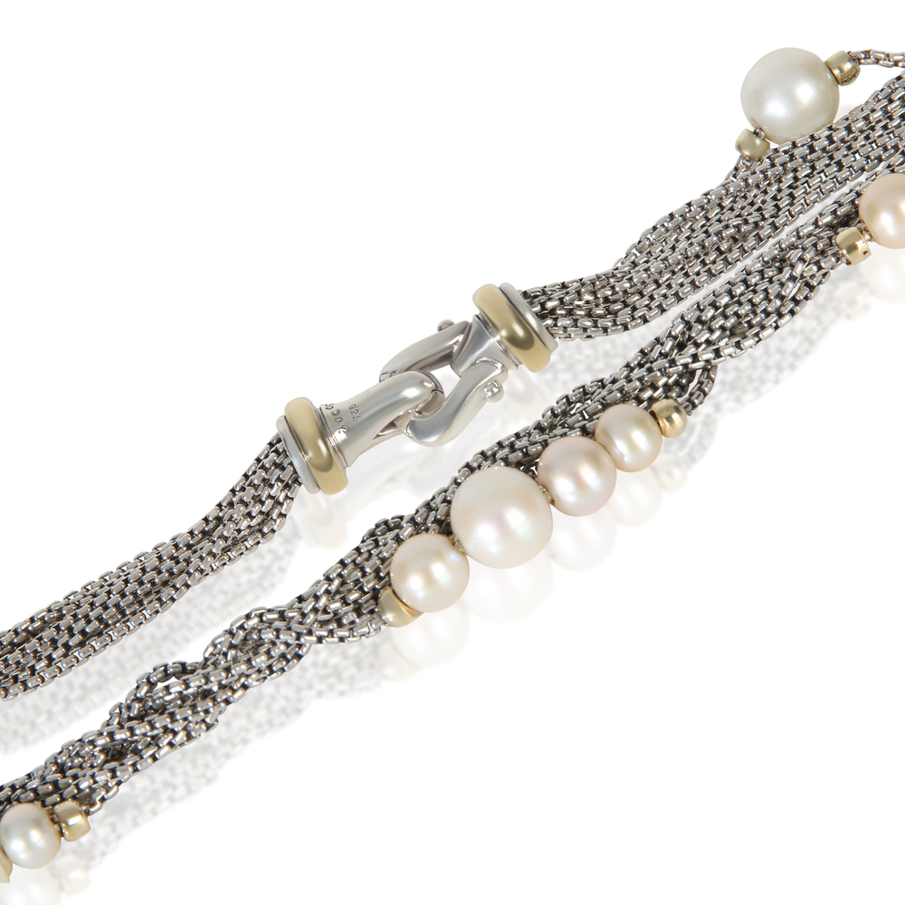 David Yurman Yellow Gold & Sterling Silver Pearl Pearl Multistrand Station Neckl - Picture 3 of 3